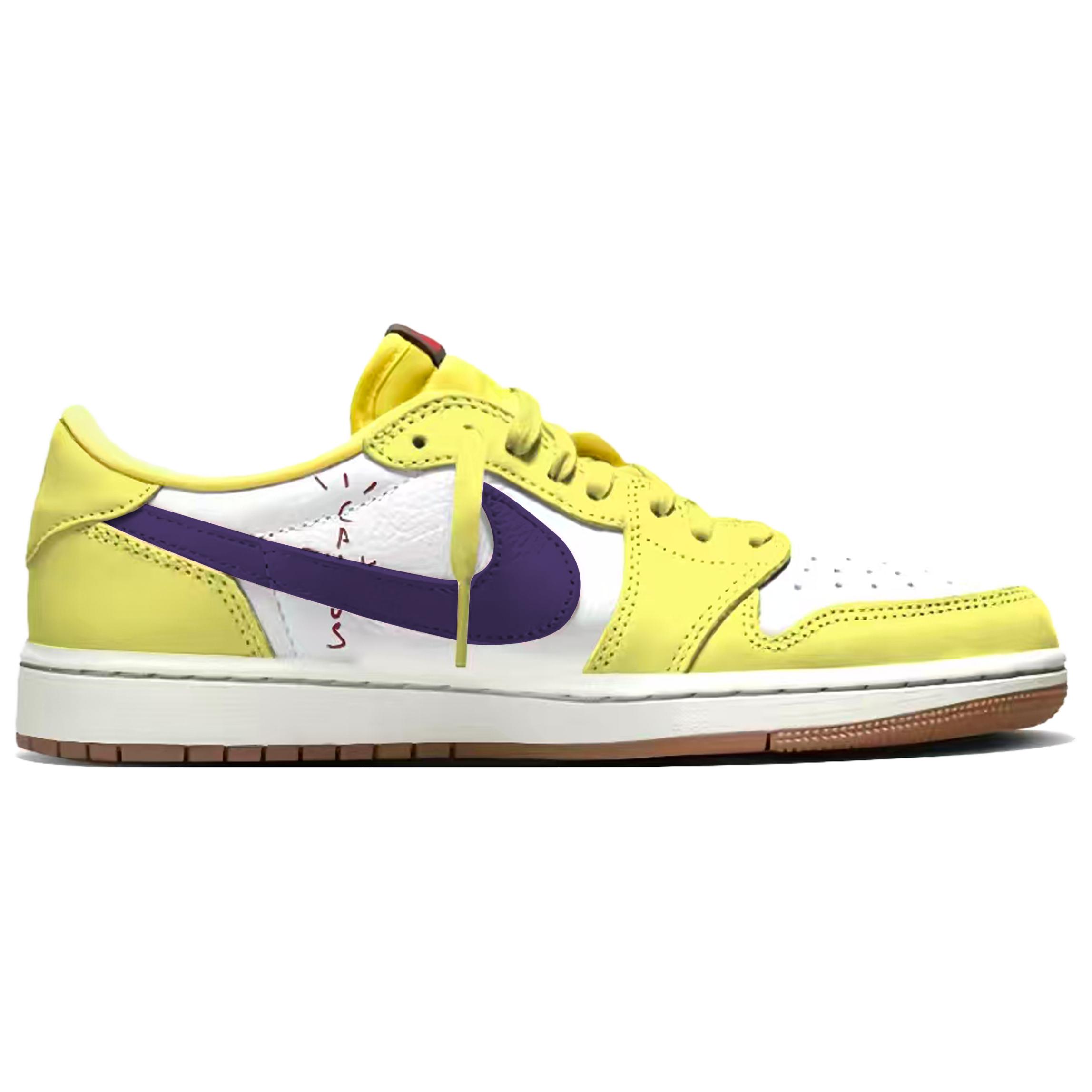 Кроссовки Travis Scott x Air 1 Travis Scott X Collaboration 70 Slip Resistant Low top Vintage Basketball Jordan, желтый — фото 2