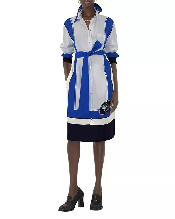 

Рыцарская почтовая марка, шелковая рубашка-платье Burberry, синий