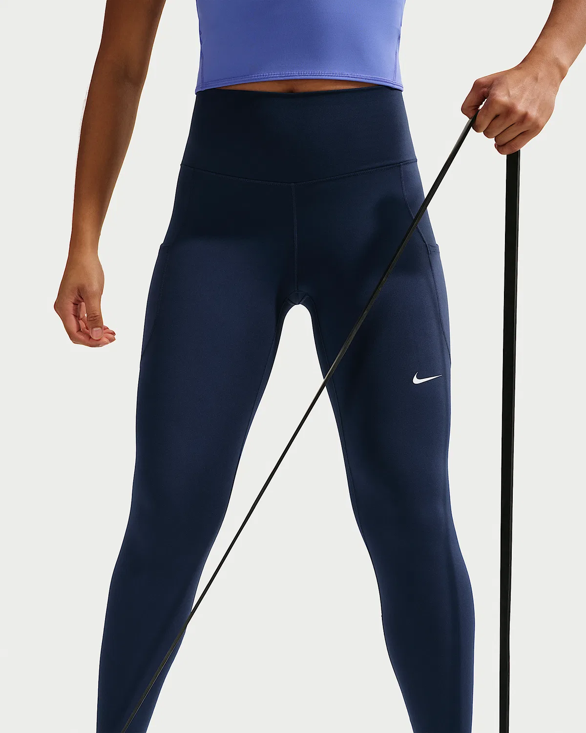 Женские леггинсы Nike One с высокой талией 7/8 и карманами, Midnight Navy/White — фото 4