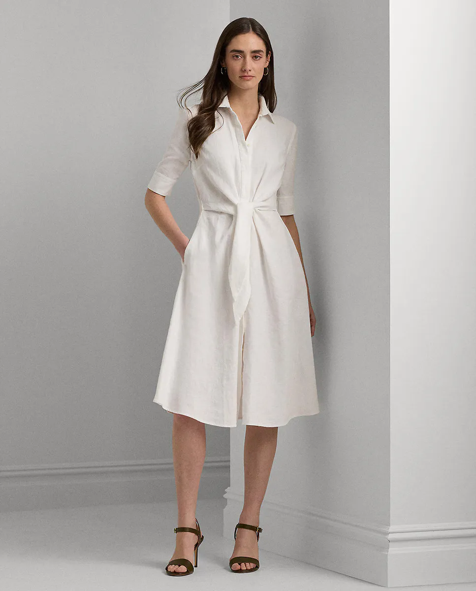 

Льняное платье-рубашка Lauren Ralph Lauren, белый