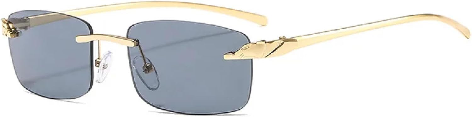 

Винтажные уникальные солнцезащитные очки без оправы прямоугольной формы с принтом гепарда для женщин, конфетные цвета, прозрачные линзы для мужчин AHSGDVC, Golden Gray