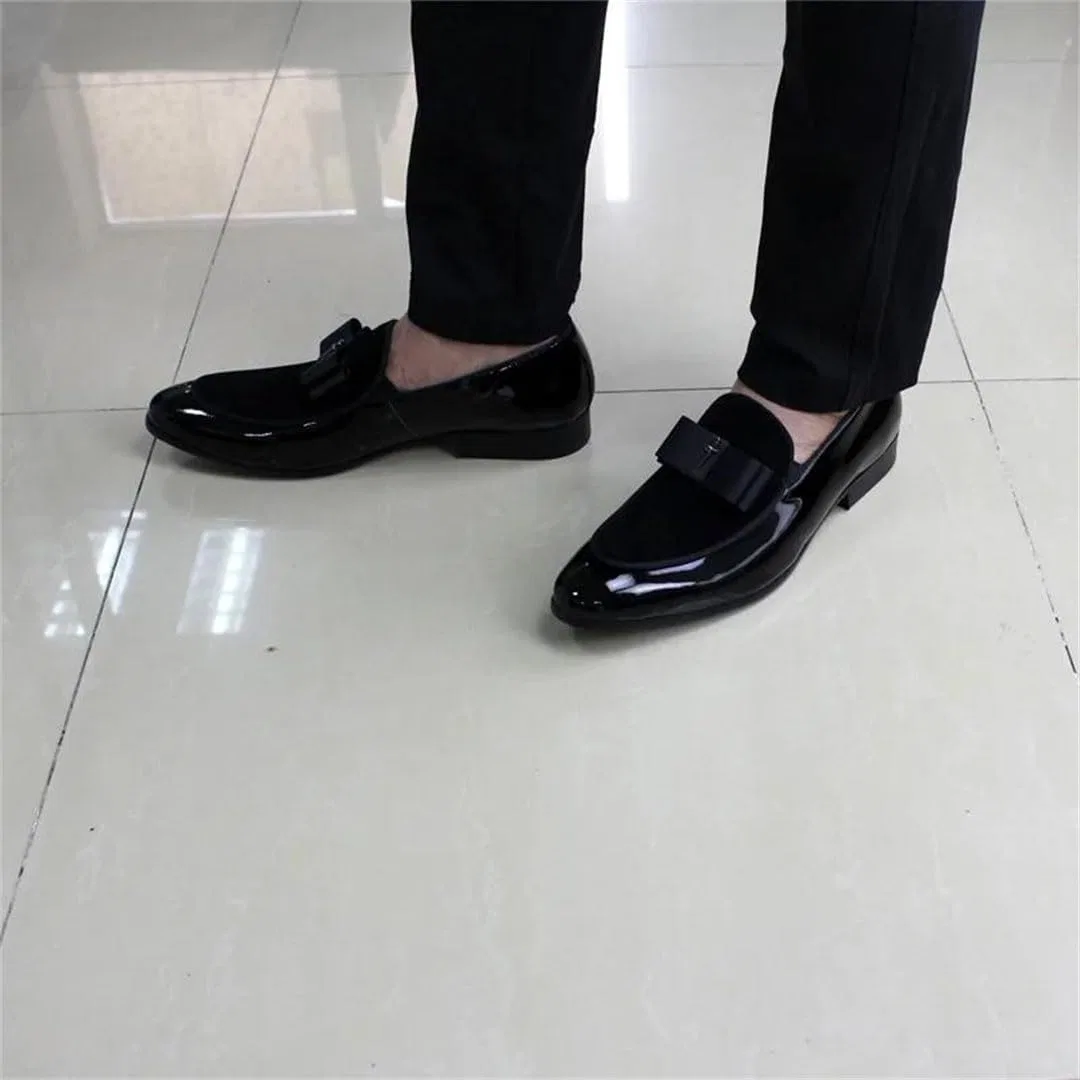 Лоферы кожаные с замшей Men All Season Loafer Shoes Patent Leather with Suede Slip On Party Wedding Banquet Dress Footwear, красный — фото 2