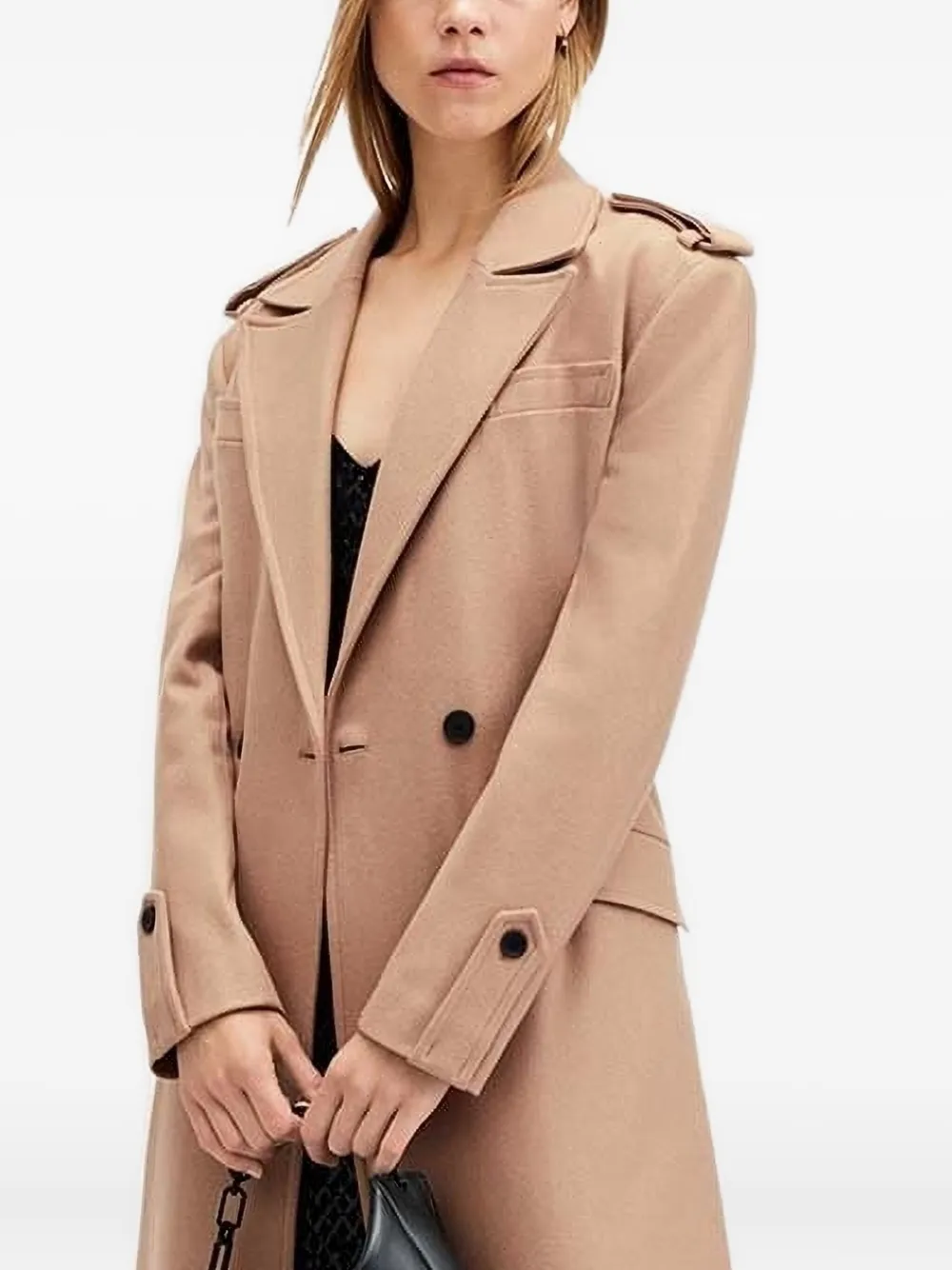 

Однобортное пальто с поясом AllSaints, коричневый