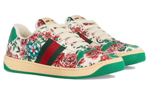 Кроссовки screener floral print sneakers 'white pink green' Gucci, белый — фото 2