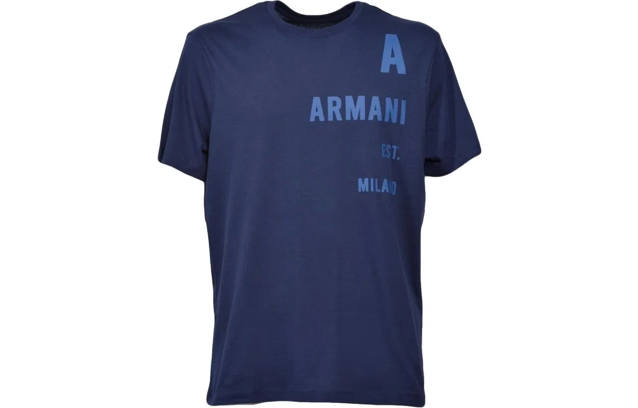 Футболка мужская темно-синяя с круглым вырезом, прямой крой EMPORIO ARMANI, Dark Blue