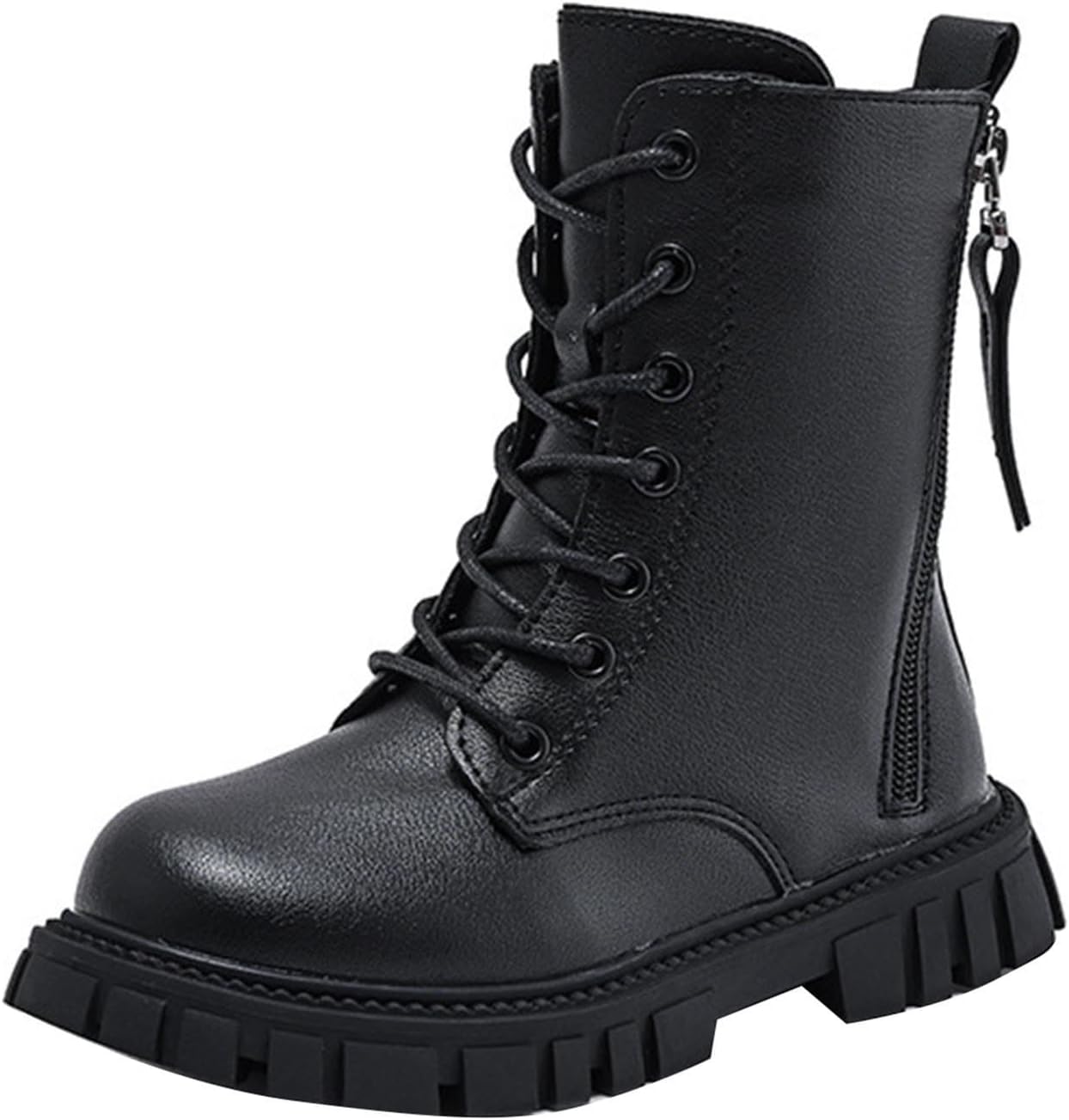 

Девочковые боевые ботинки на шнуровке, средние по голени, военные ботильоны, теплые зимние, водонепроницаемые, противоскользящие, модные кожаные рабочие ботинки Generic, Black