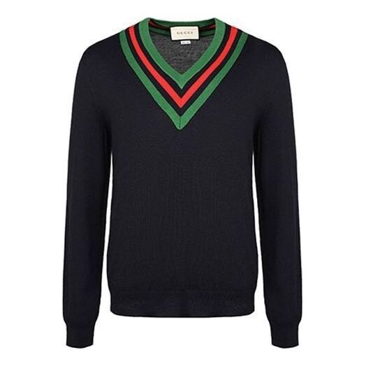 

Свитер wool web v-neck sweater 'blue' Gucci, синий