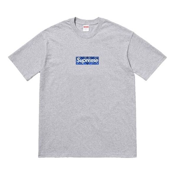 

Футболка fw19 week 17 bandana box logo tee cashew short sleeve gray Supreme, серый