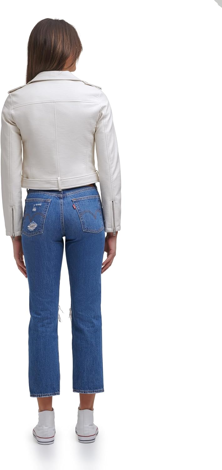 Женская куртка-косуха Levi's из искусственной кожи с поясом, белый — фото 4