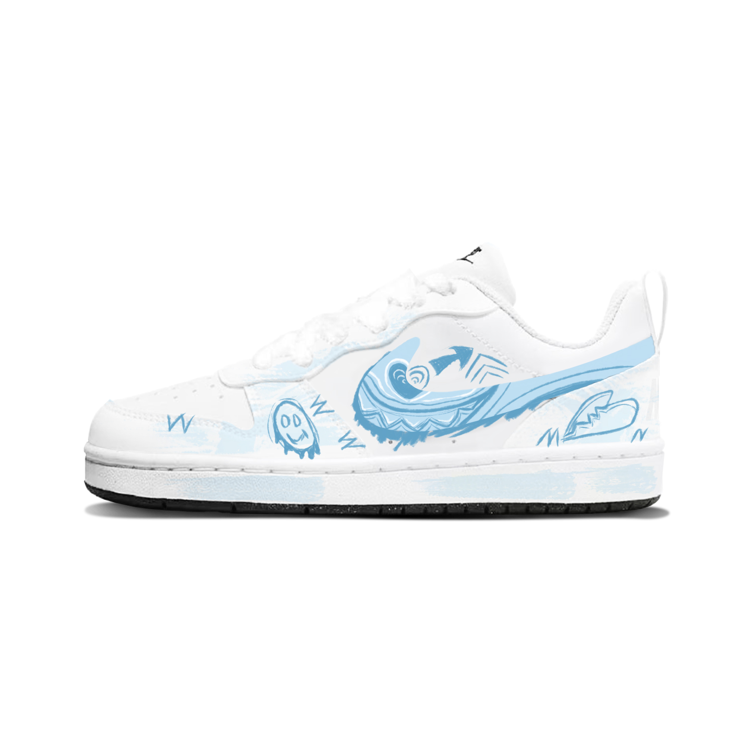 

Nike Кроссовки для скейтбординга Court Borough Dusty Blue Smiley Face Abrasion Resistant Low top для детей, бело-синие, унисекс