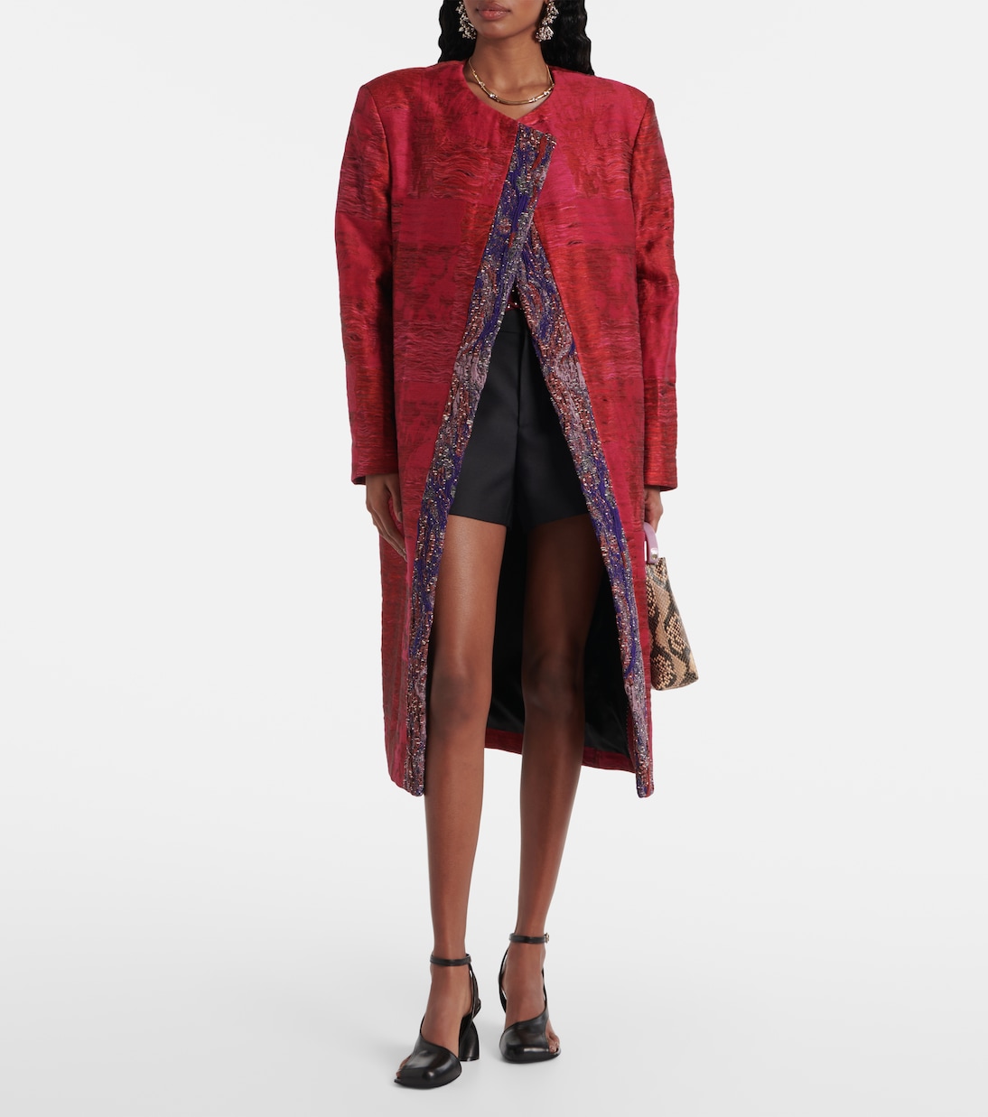 Пальто из жаккарда с добавлением хлопка Dries Van Noten, фуксия — фото 2