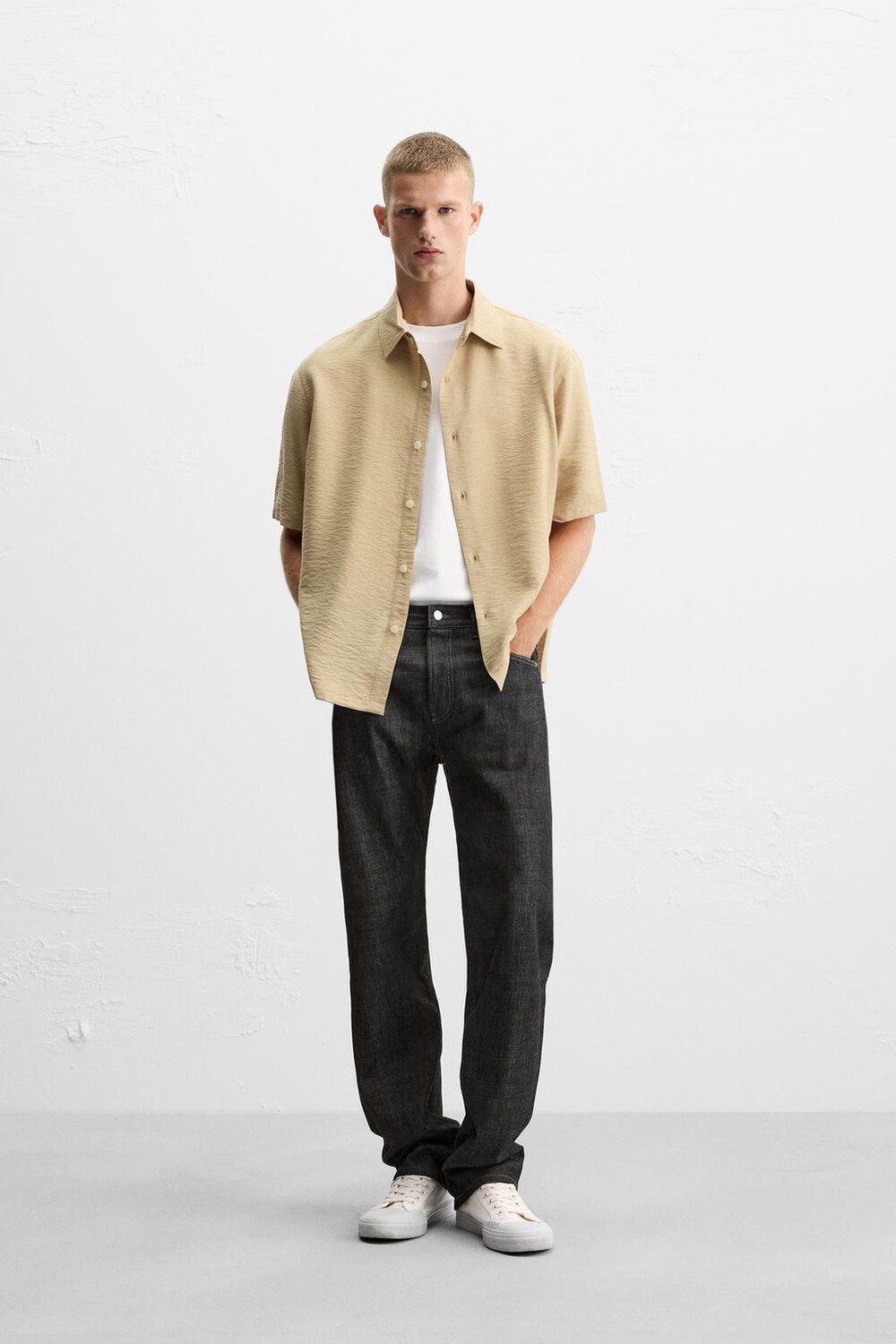 

Рубашка из текстурированной вискозной смеси ZARA, бежевый