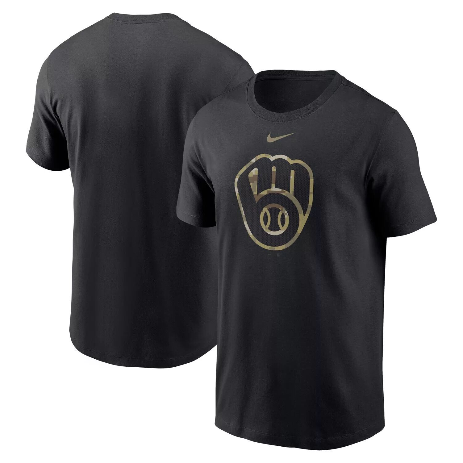 

Мужская черная футболка с камуфляжным логотипом Nike Milwaukee Brewers Team, Черный, Мужская черная футболка с камуфляжным логотипом Nike Milwaukee Brewers Team
