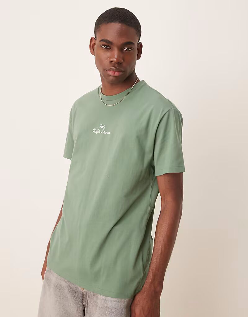 

Футболка Polo Ralph Lauren с центральным логотипом, классический свободный крой светло-зеленого цвета