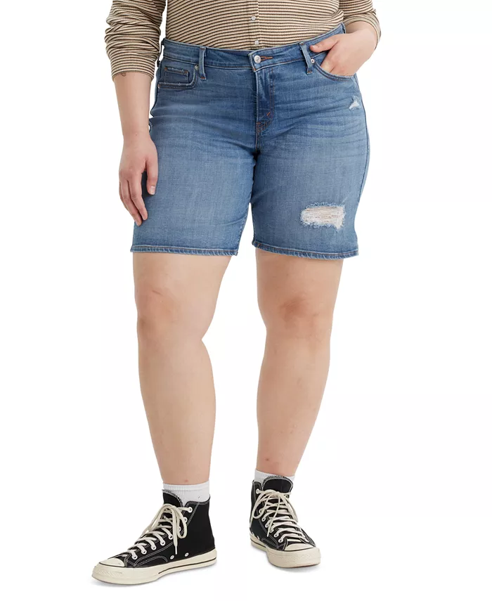 

Джинсовые шорты миди с потертостями больших размеров Levi's, синий
