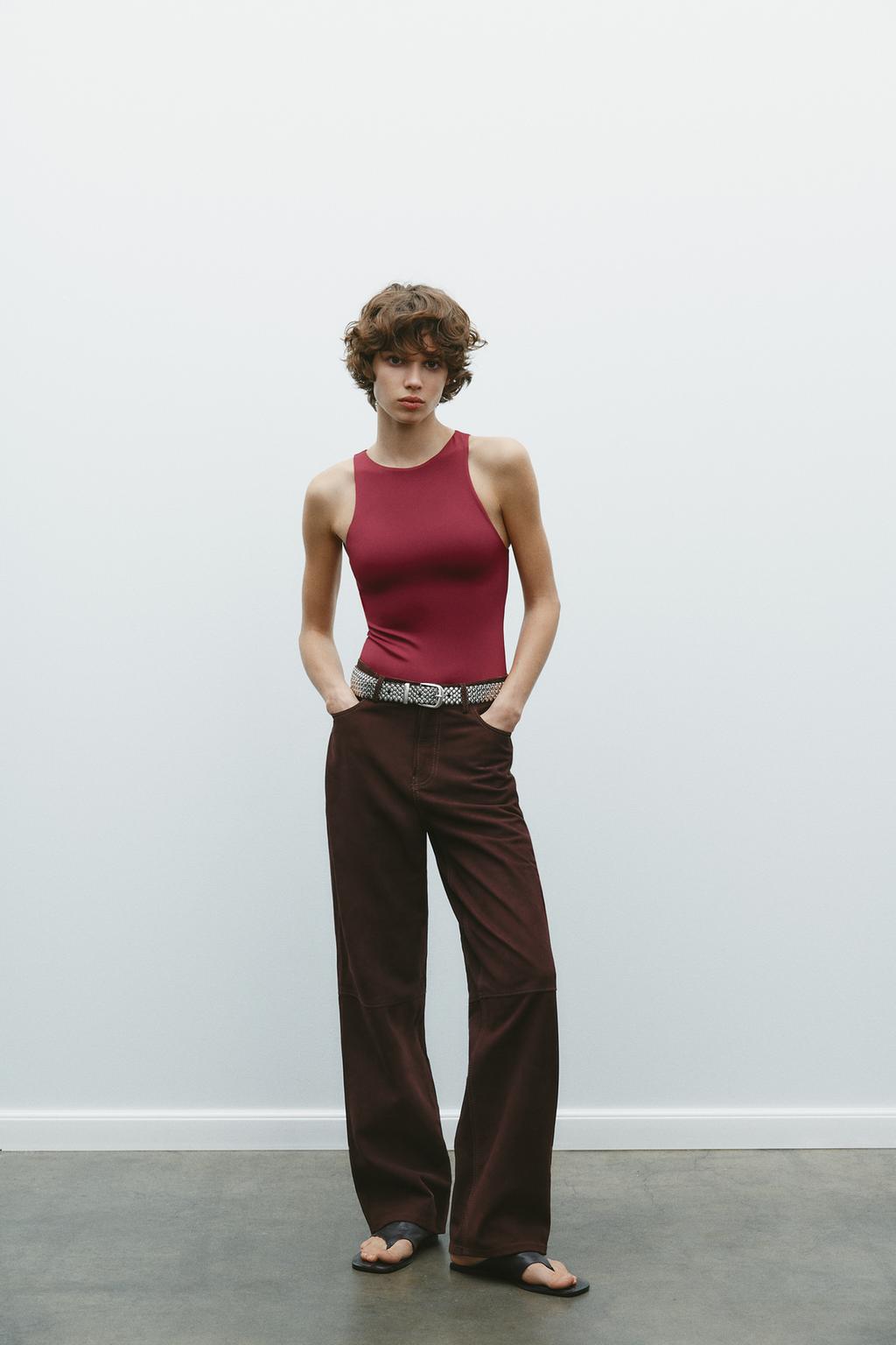 

Боди на бретельках из полиамида ZARA, бордовый