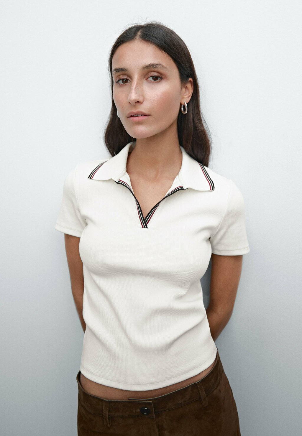 

Рубашка поло SHORT SLEEVE WITH CONTRAST TRIMS Massimo Dutti, бежевый