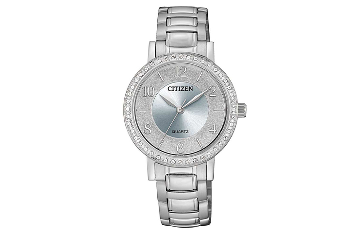 

CITIZEN Часы женские на кварцевом механизме с ремешком из нержавеющей стали, серебристый циферблат EL3040 55L