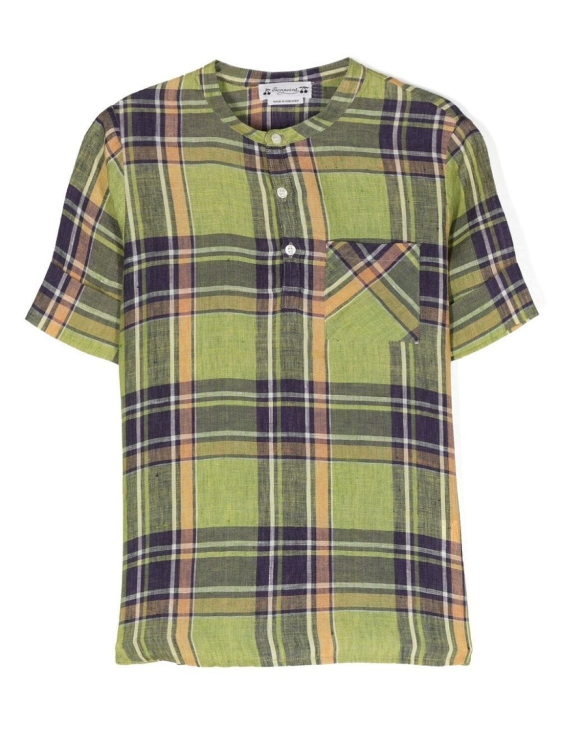 

Bonpoint tartan collarless shirt, зеленый