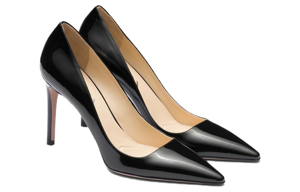 Патентные узкие лодочки на шпильке 9,5 см женские черные PRADA — фото 3