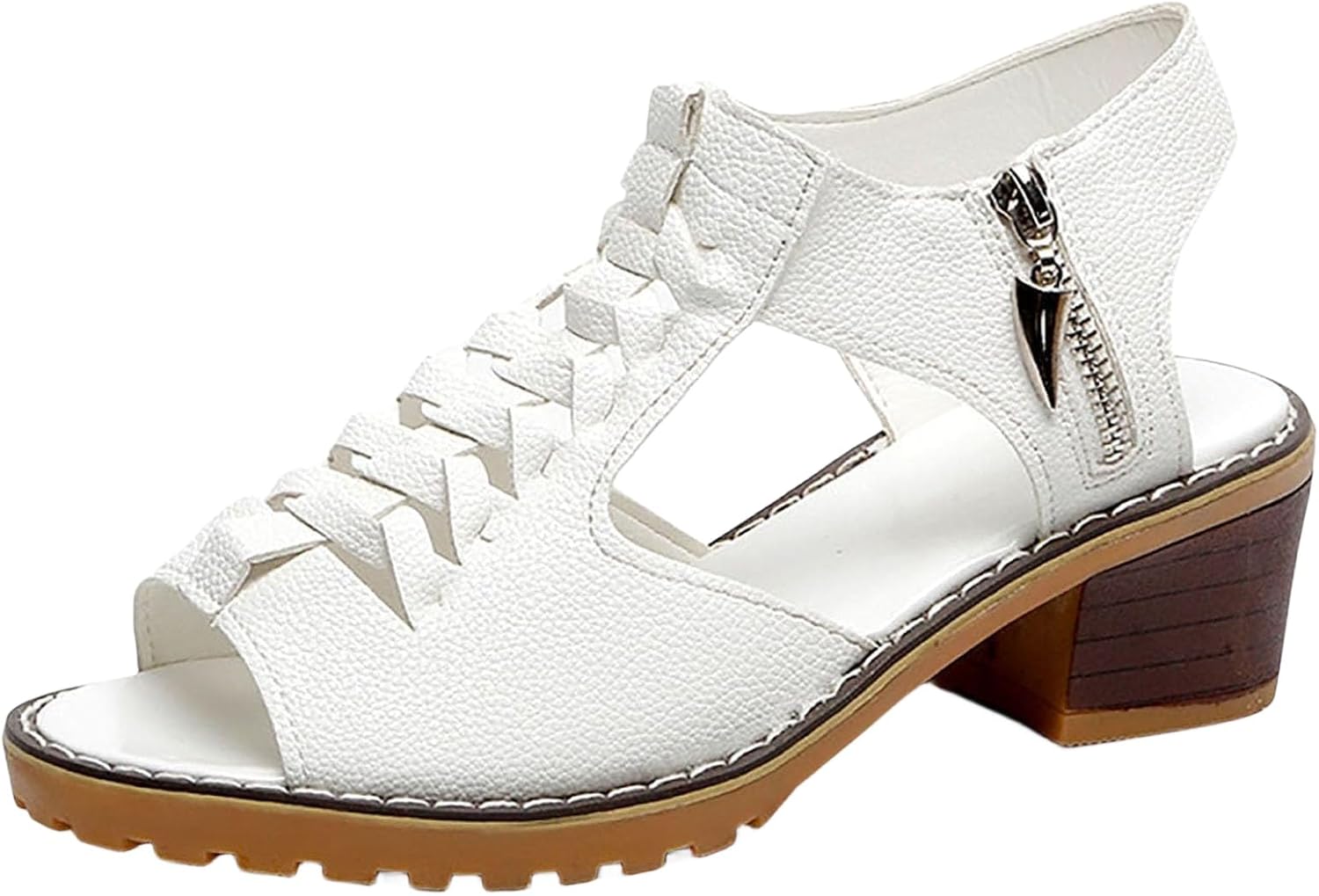 

Женские сандалии на танкетке, ортопедические сандалии для женщин, молния с вырезом на носках, массивные сандалии на каблуке, удобные кожаные туфли для пляжных прогулок для летнего стиля Generic, белый