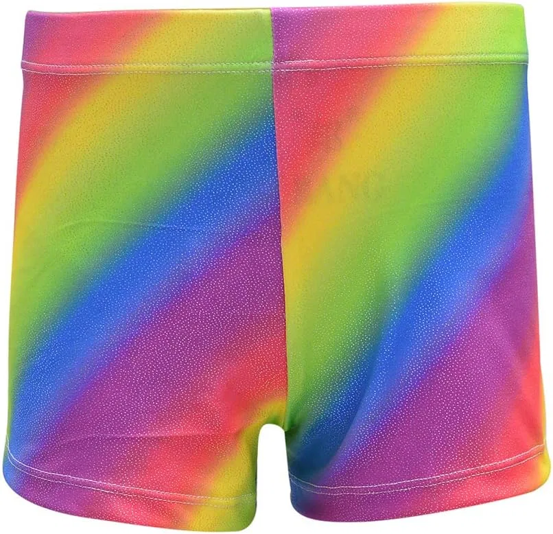 ZIZI Aosva Little Big Girls' Sparkle Dance Tumbling Athletic Gymnastics Short 2-14Years, Rainbow