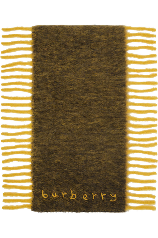 

Burberry Шарф Happy Scarf из смеси шерсти альпаки желтого и хаки цвета