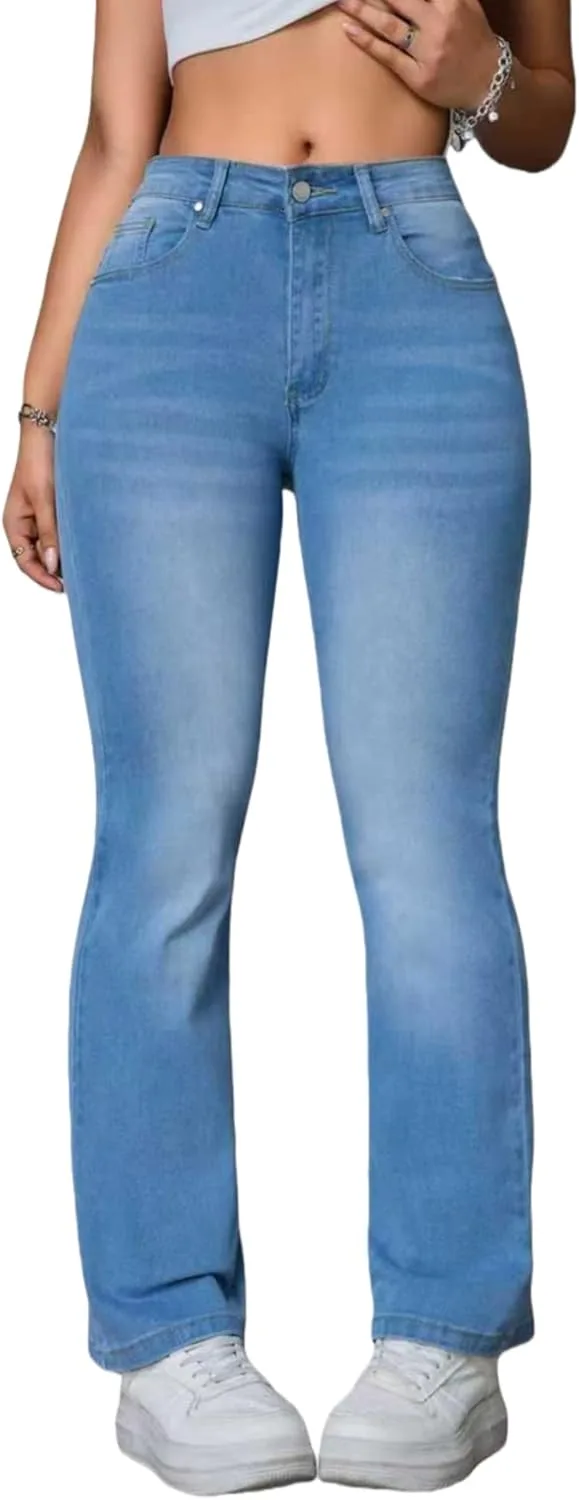 Женские джинсы с высокой талией и расклешенными штанинами, Slim Fit, Stretch Denim