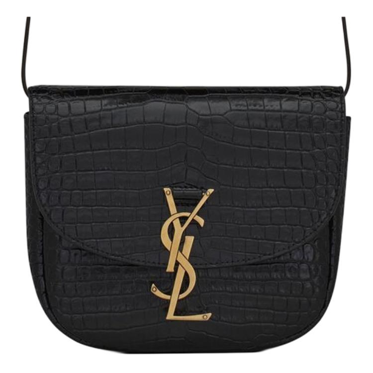 

SAINT LAURENT Сумка-седло KAIA Shiny Crocodile Pattern Embossed Cow Leather через плечо на пояс женская черная