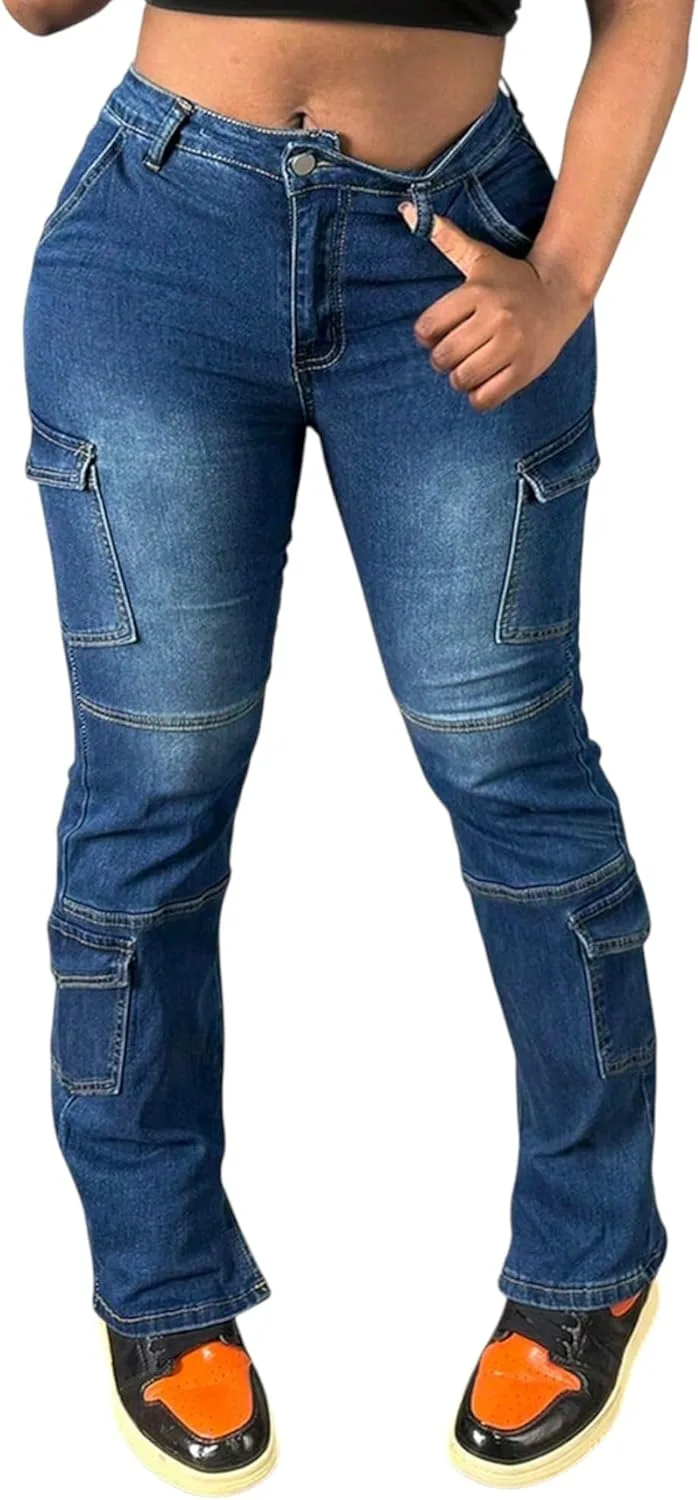 

Стрейч джинсы для женщин скинни мид уайст карго CFNZER