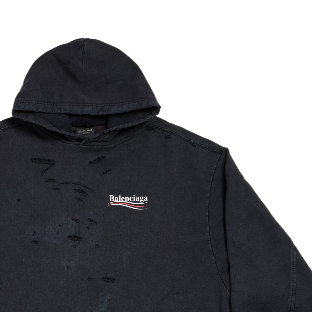 Худи с принтом логотипа и эффектом поношенности Balenciaga, черный — фото 4