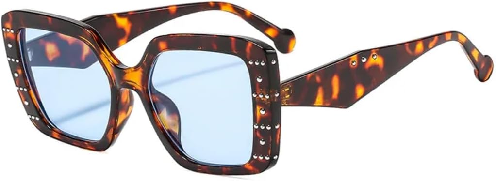 

Модные квадратные солнцезащитные очки для женщин в стиле ретро, ​​конфетные цвета, панк, заклепки, леопардовый принт, защита от УФ-излучения UV400 TVTBBVV, Leopard-blue