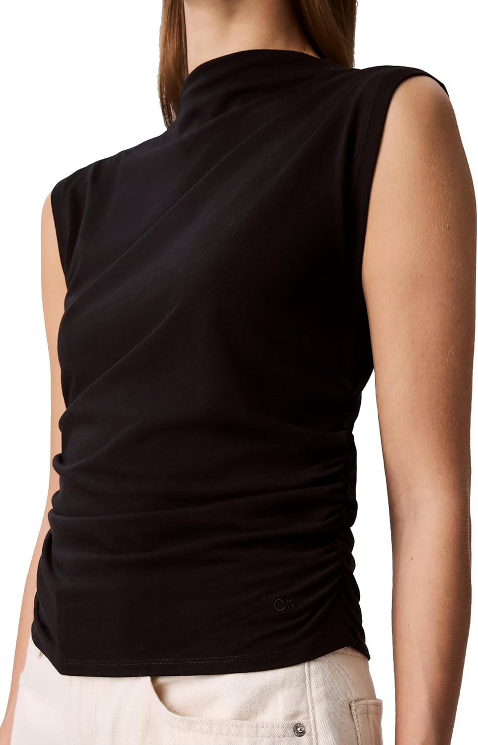 

Женский топ Calvin Klein из хлопкового джерси с воротником-стойкой, Black