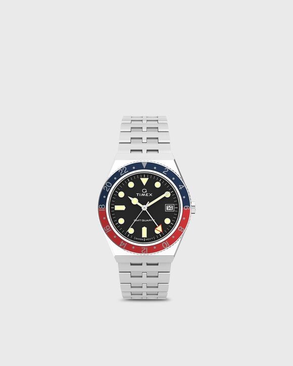 

Часы Timex Q Timex Gmt, цвет black dial/silver bracelet/navy red
