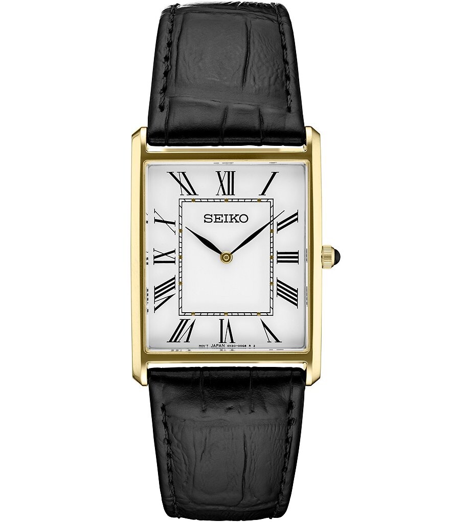 

Мужские кварцевые часы Seiko Essential с черным кожаным ремешком, черный