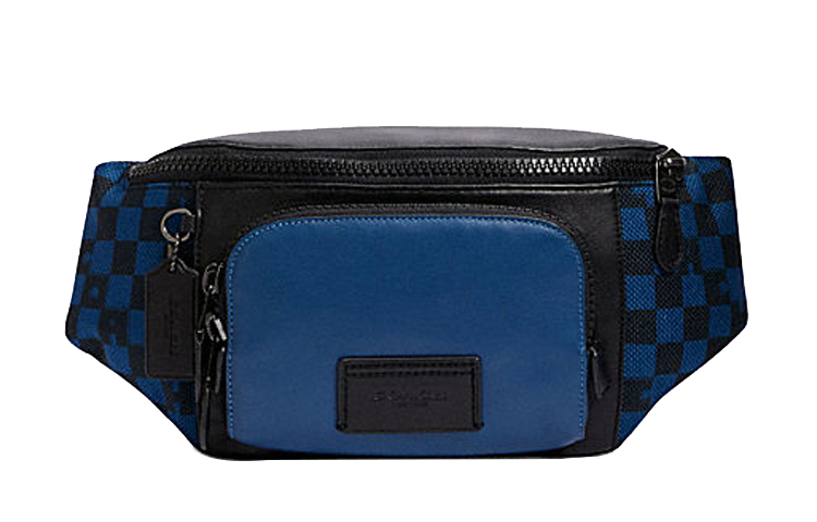 

Кожаная поясная сумка из коровьей кожи Regular Мужская Синяя и черная COACH