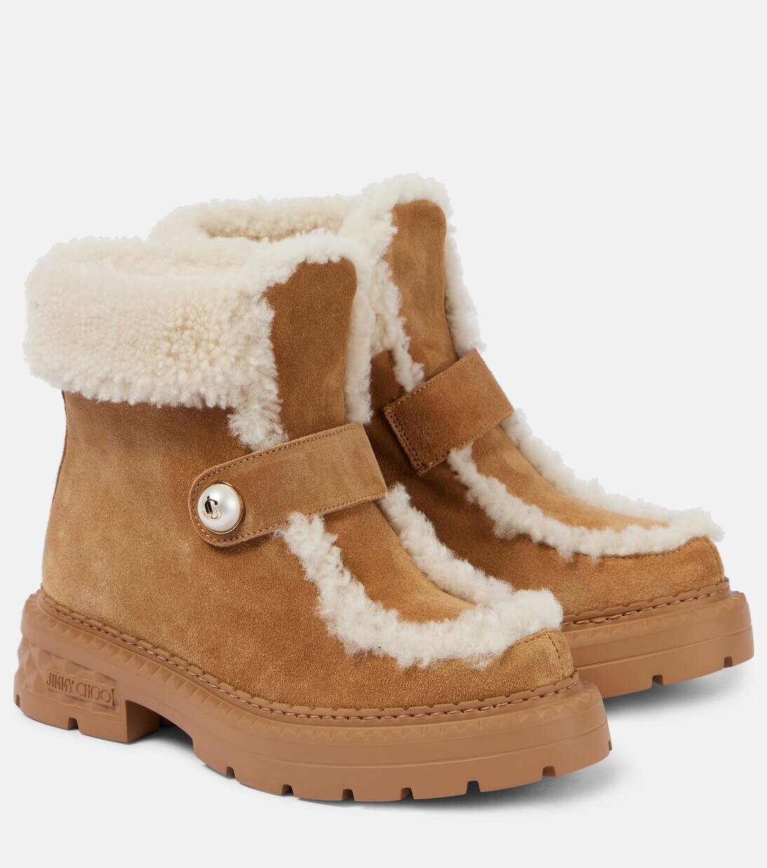 Ботильоны из замши с подкладкой из овчины Ши Jimmy Choo, цвет rattan/natural