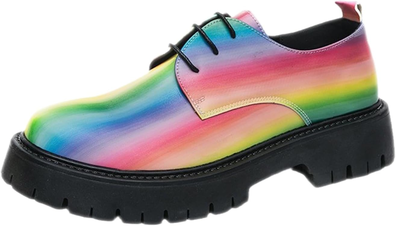 

Мужские оксфорды с шнуровкой Rainbow, платформой и рифленой подошвой, классический круглый носок, удобный массивный каблук, противоскользящие дерби, повседневная обувь для работы в офисе и делового стиля Adkgbe, Multicolor