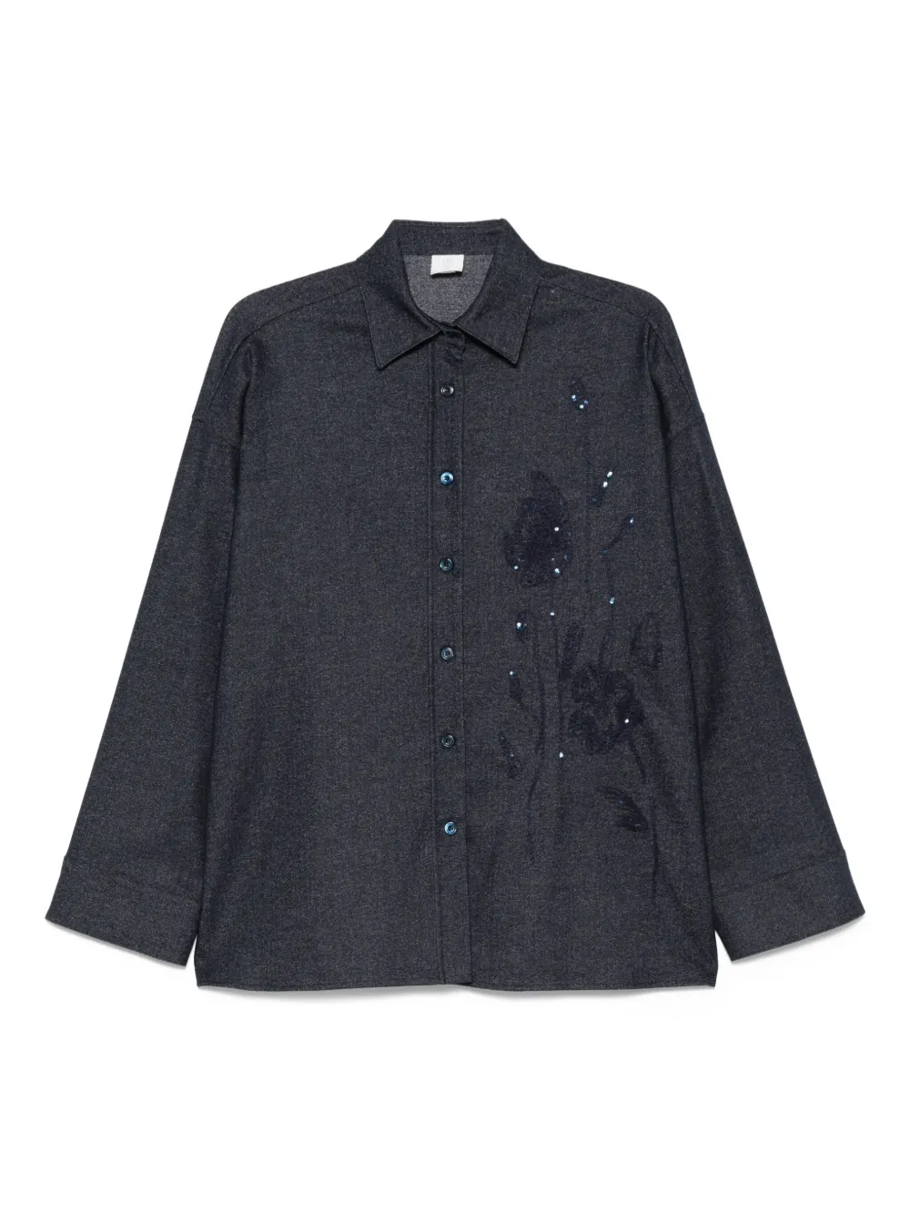 

Рубашка из смесовой шерсти с пайетками Eleventy, синий