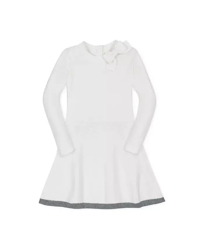 

Детское платье-свитер с длинными рукавами и воротником-стойкой, украшенное бантиком Hope & Henry, белый