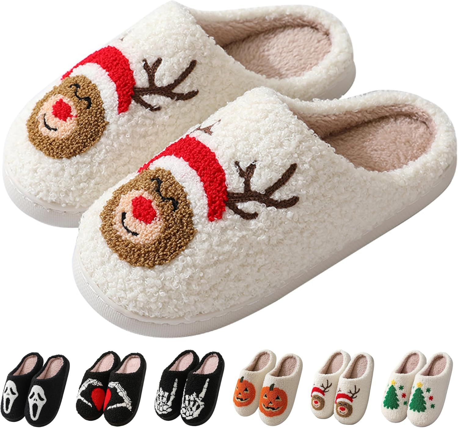 

Мягкие тапочки с принтом привидений и черепов на Хэллоуин - домашняя обувь с пугающей вышивкой, плюшевая подкладка, уютные и жуткие для мужчин и женщин Fpvcqnm, Color8