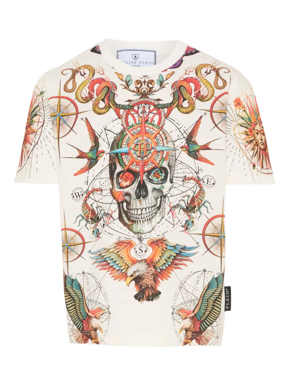 

Футболка с короткими рукавами и узором Philipp Plein Junior, нейтральный