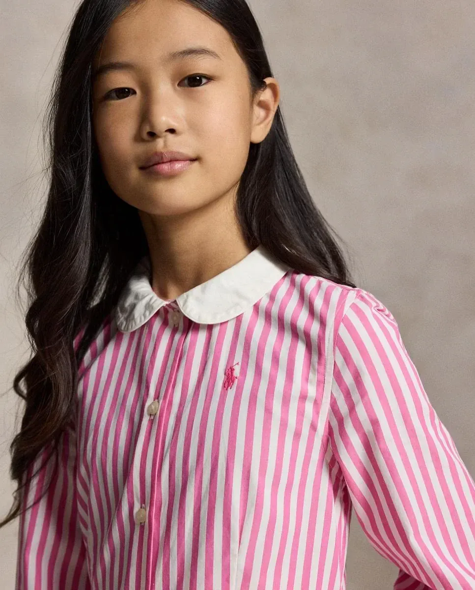 Детское рубашечное платье из хлопкового поплина Polo Ralph Lauren, розовый — фото 3