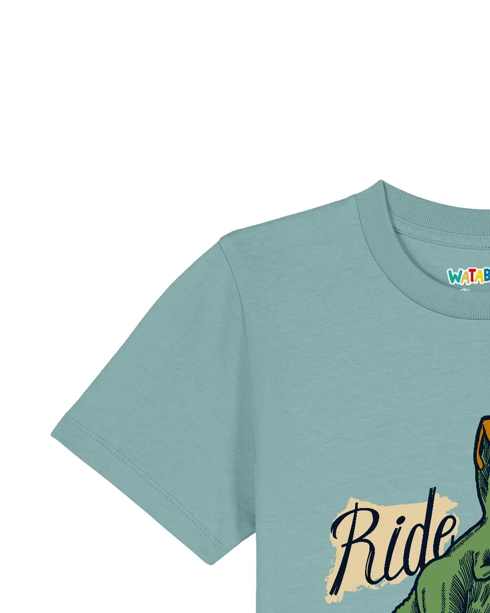 Футболка с динозавром и велосипедом, Wat? Apparel, бирюзовый монстера — фото 3