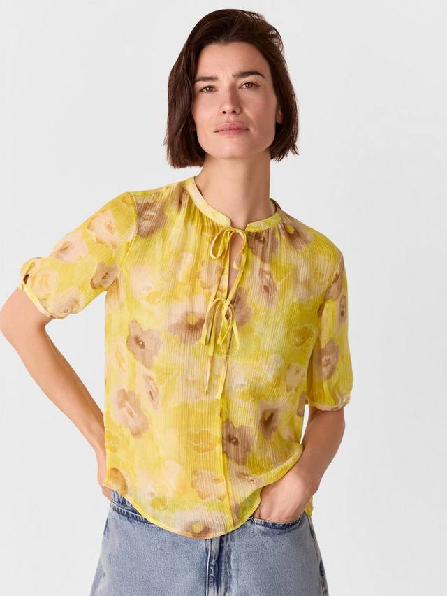 

Солнечная блузка с коротким рукавом и цветочным принтом Whistles, Yellow/Multi
