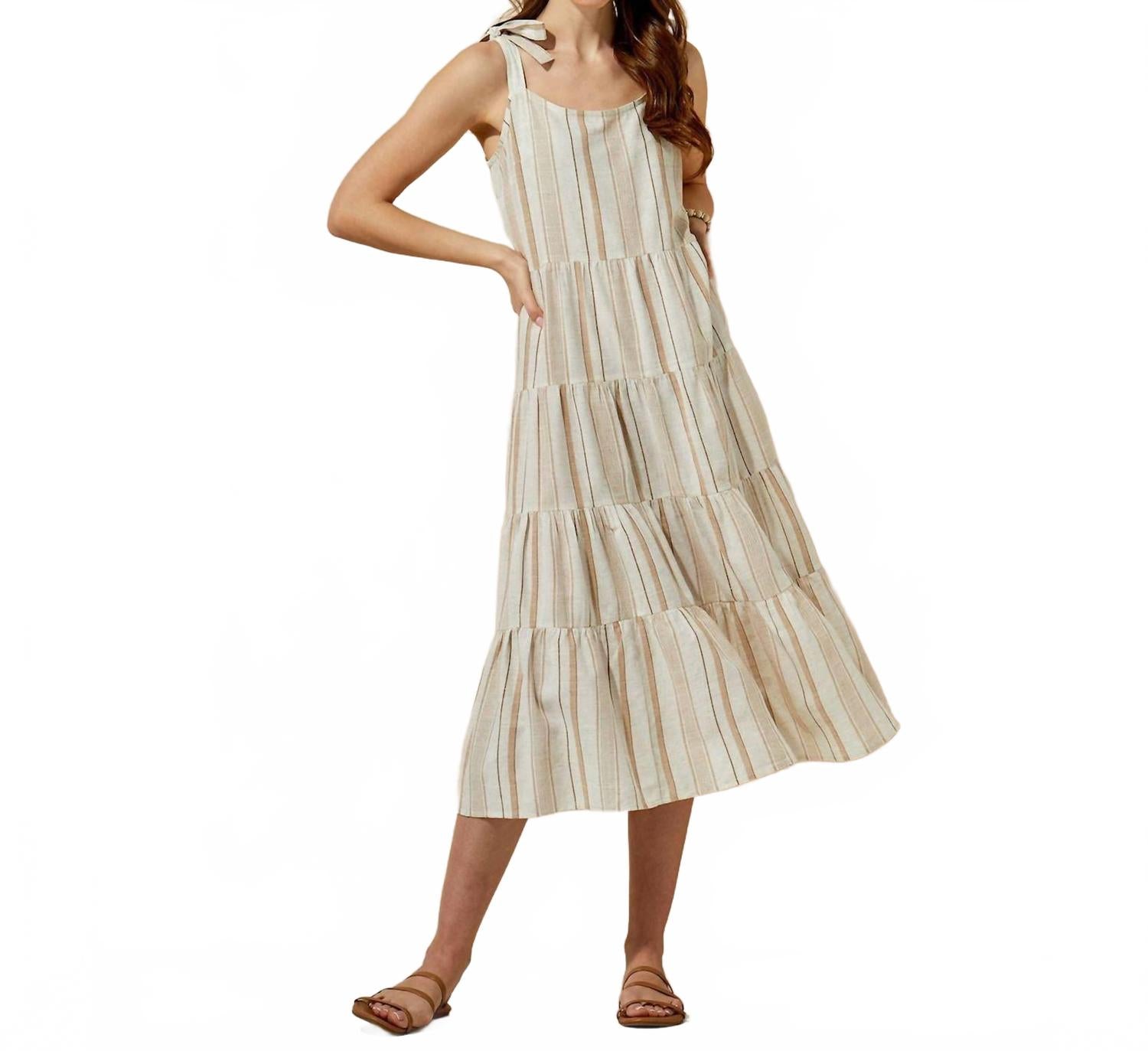 

Полосатое макси-платье в бежевом цвете Stripe Tank Maxi Dress In Beige Giftcraft