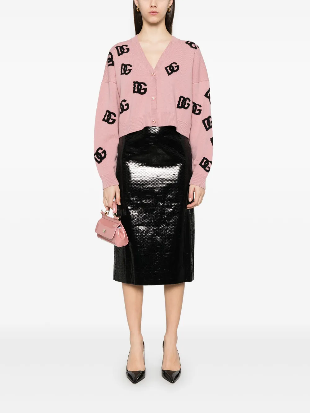 Укороченный кардиган с жаккардовым логотипом Dolce & Gabbana, розовый — фото 2