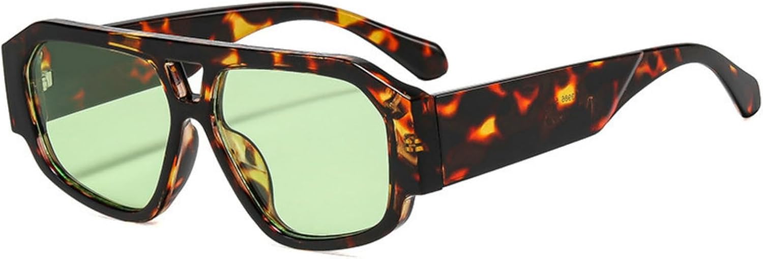 

Солнцезащитные очки COTIA Retro с двойной перемычкой, квадратной формы, для женщин и мужчин, модные очки-пилот, многоугольные солнцезащитные очки для активного отдыха и путешествий, Leopard Green