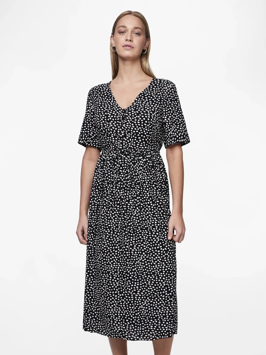 

Платье с принтом "PCTALA SS STRING TIE MIDI DRESS NOOS BC" Pieces, черный