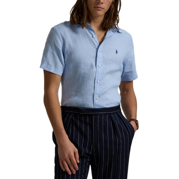 Рубашка с коротким рукавом и вышитым логотипом Polo Ralph Lauren, синий — фото 4